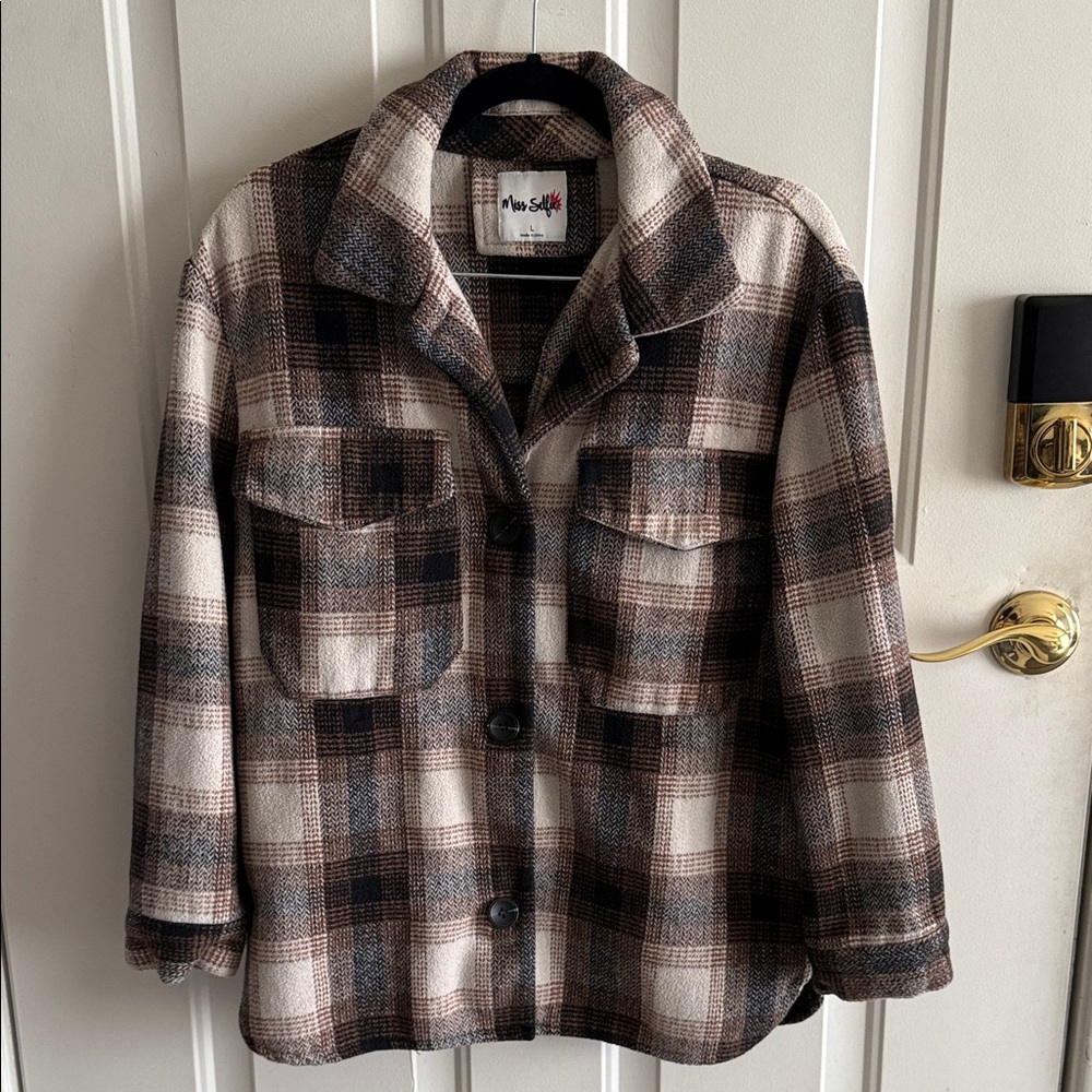 Miss Selfie Brown Plaid Shacket